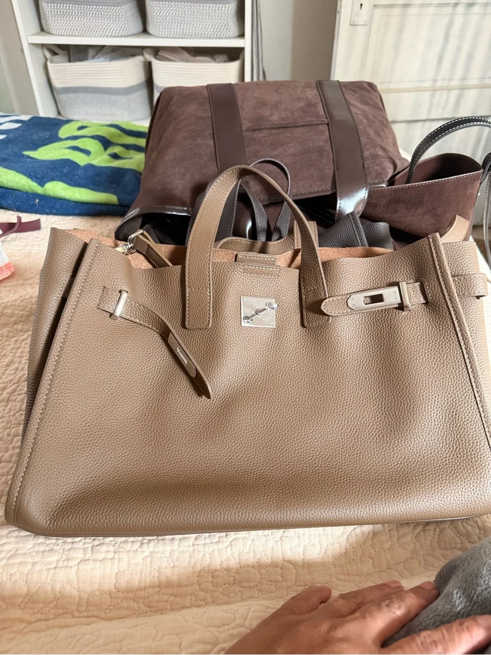 Structured Leather Satchel in Light Brown